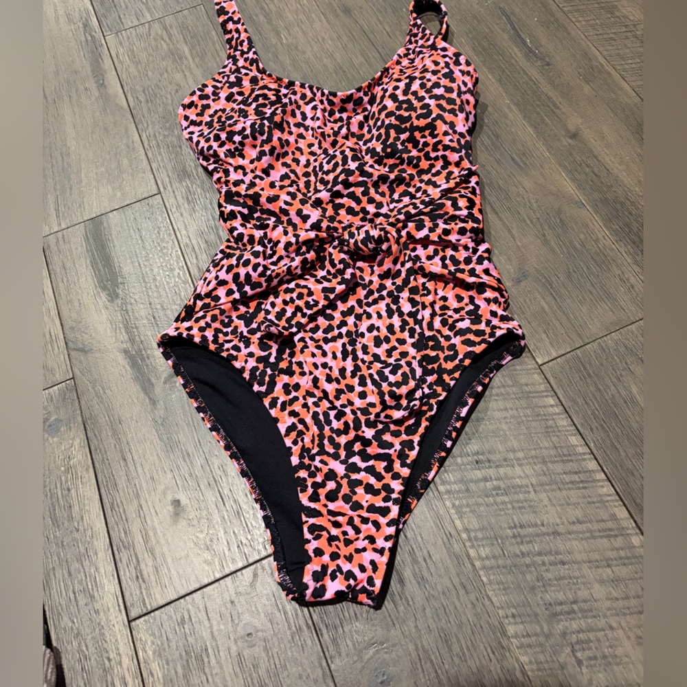Fabletics Pink and Orange Leopard Swim One-Piece